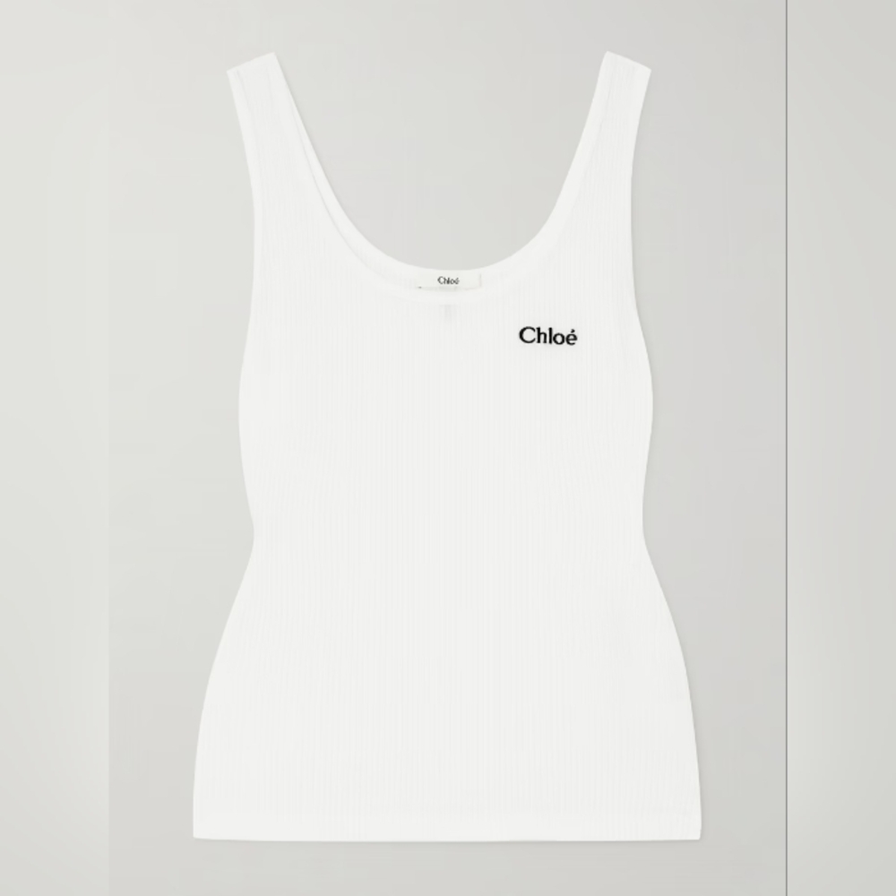 Chloé White Ribbed Tank Top